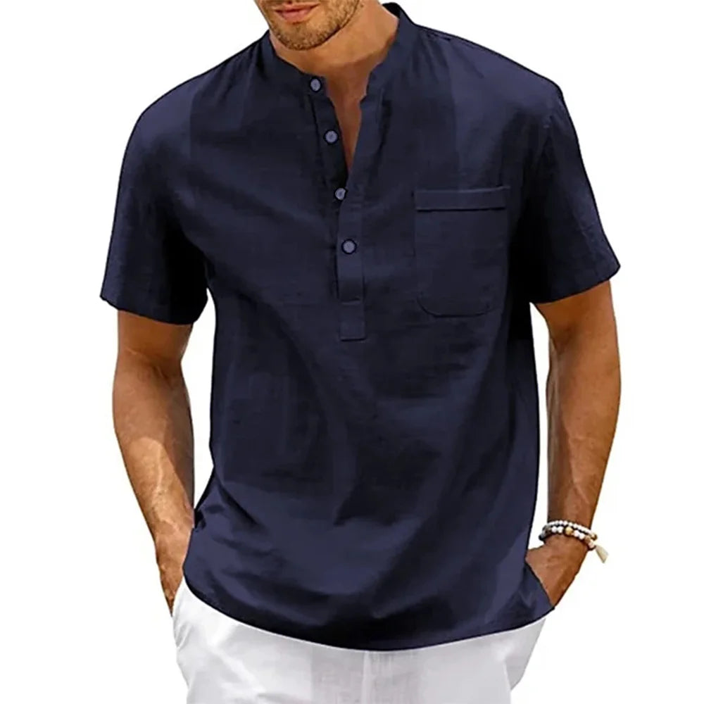 Vance Men's Linen Henley Shirt