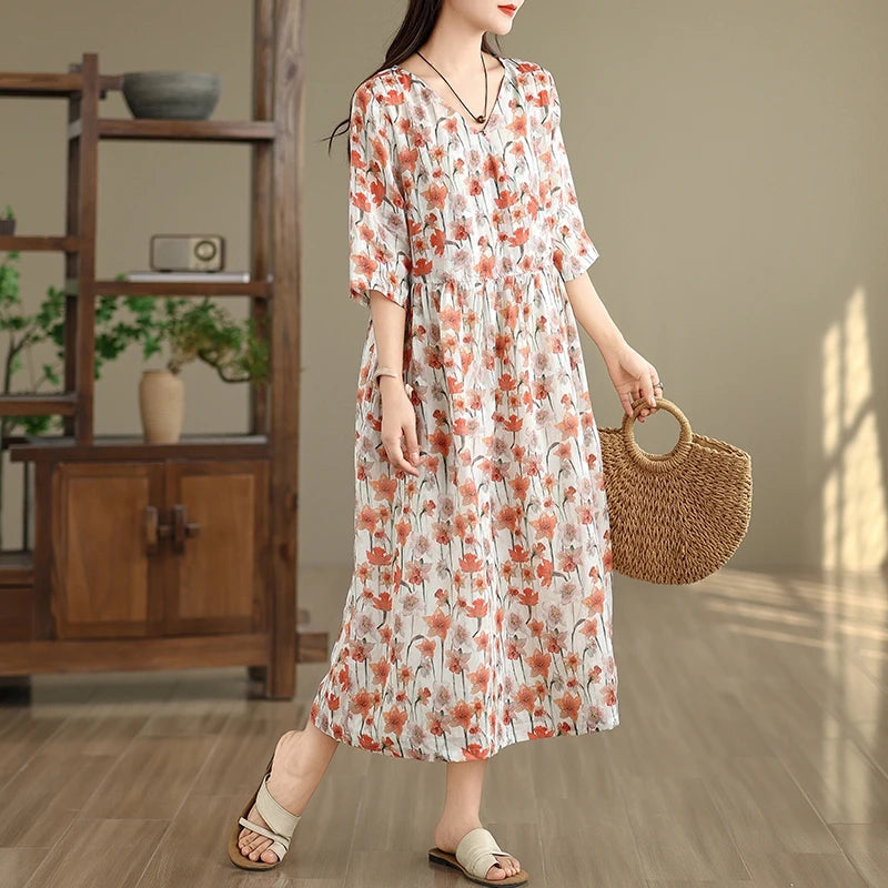 Poppy Women's Floral Maxi Dress with Sleeves