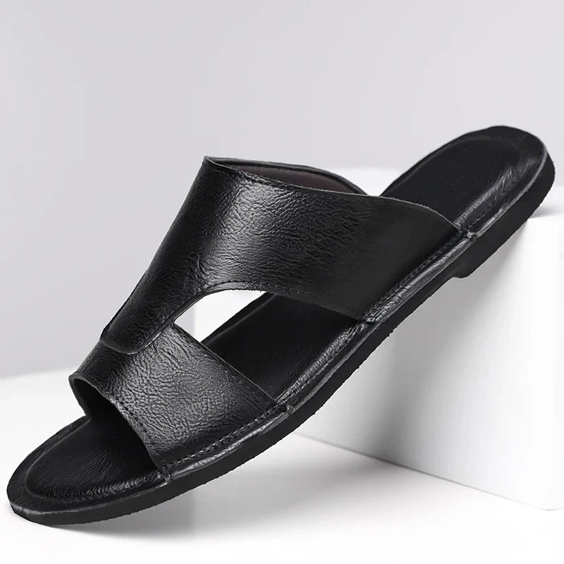 Beckett Brown Leather Slides