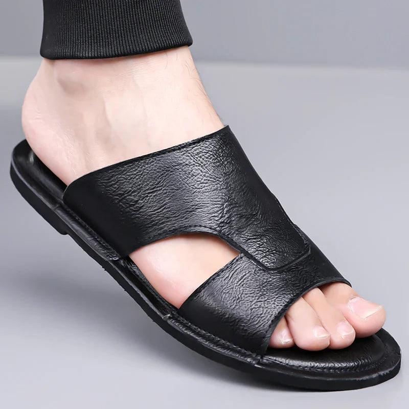 Beckett Brown Leather Slides