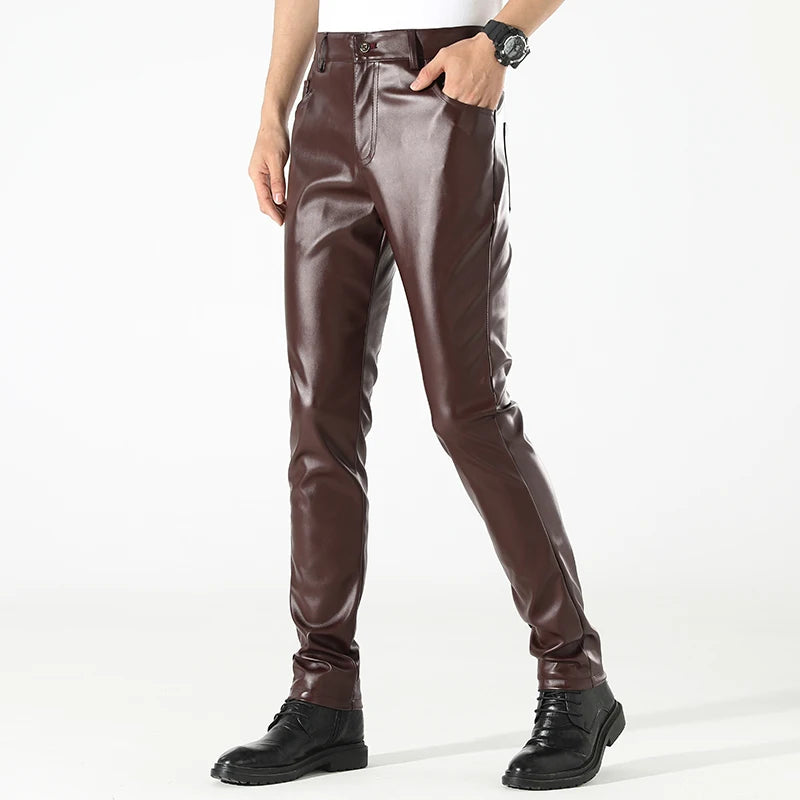 Kairos Men's Slim Fit Faux Leather Trousers