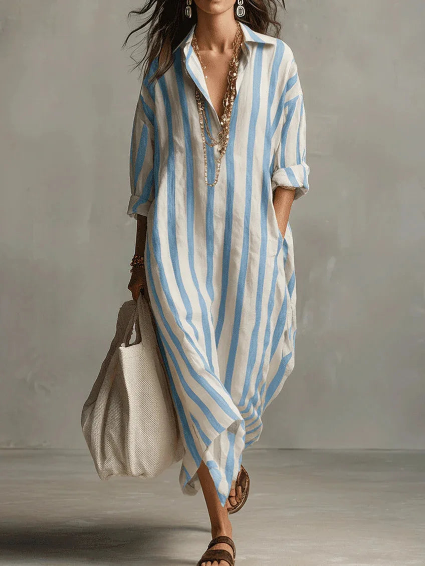 Seren Striped Linen Maxi Dress