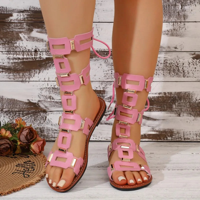 Thessa Leather Gladiator Lace-Up Sandals