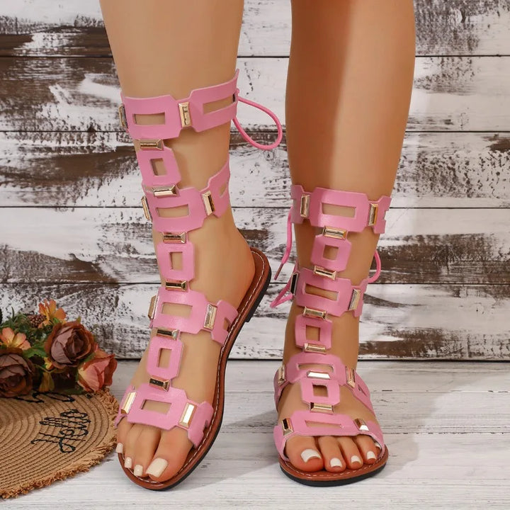 Thessa Leather Gladiator Lace-Up Sandals