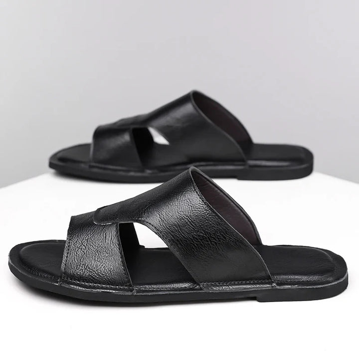 Beckett Brown Leather Slides