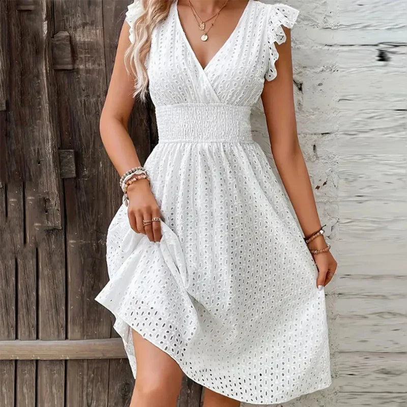 Sienna Women's Eyelet V-Neck Midi Dress