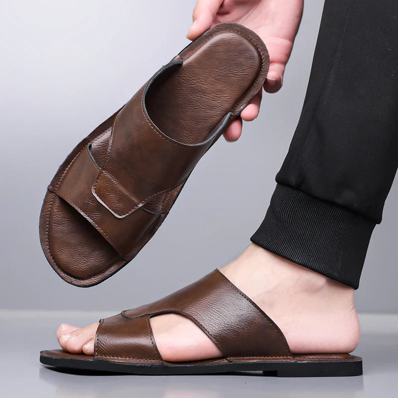 Beckett Brown Leather Slides