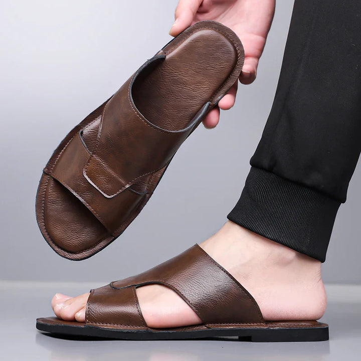 Beckett Brown Leather Slides