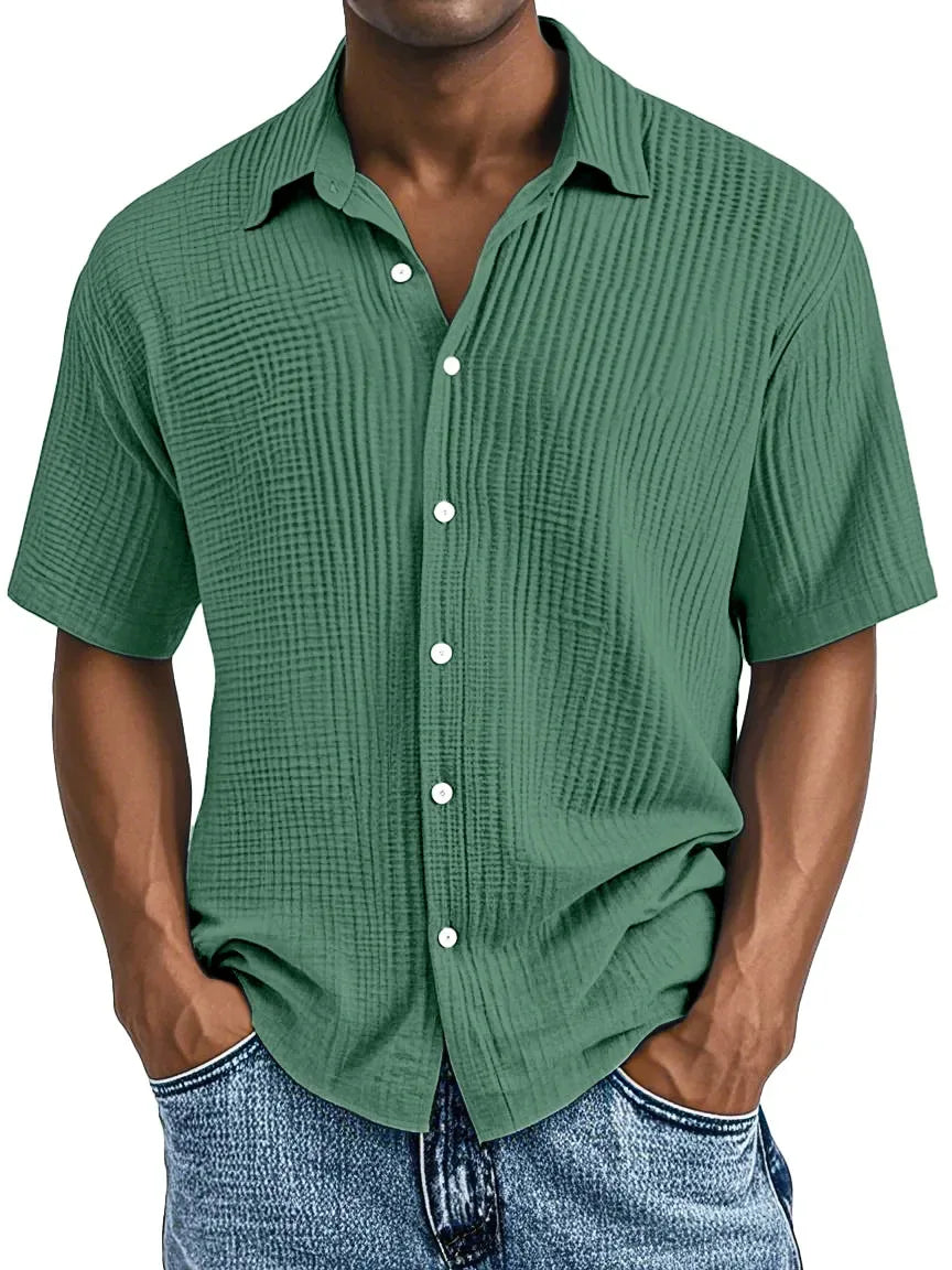 Bancroft Crinkle Textured Cotton Short Sleeve Shirt