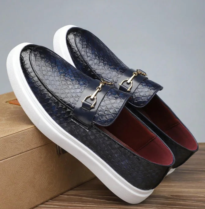 Braxley Men's Croc Embossed Genuine Leather Slip-On Loafers