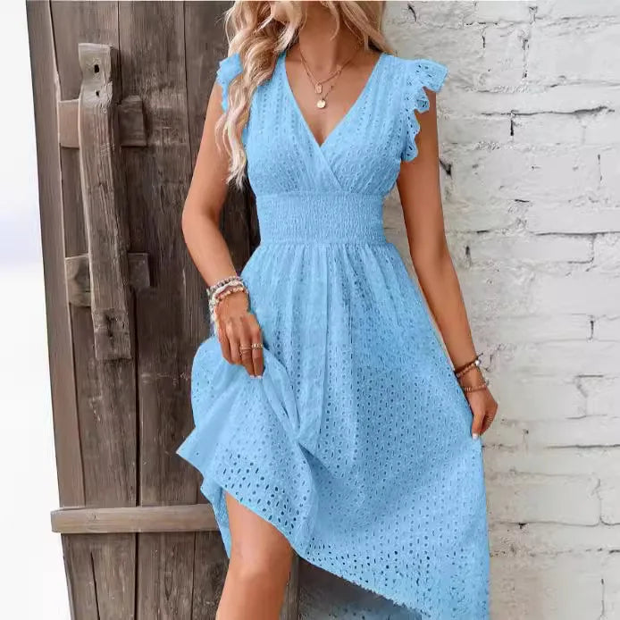 Sienna Women's Eyelet V-Neck Midi Dress