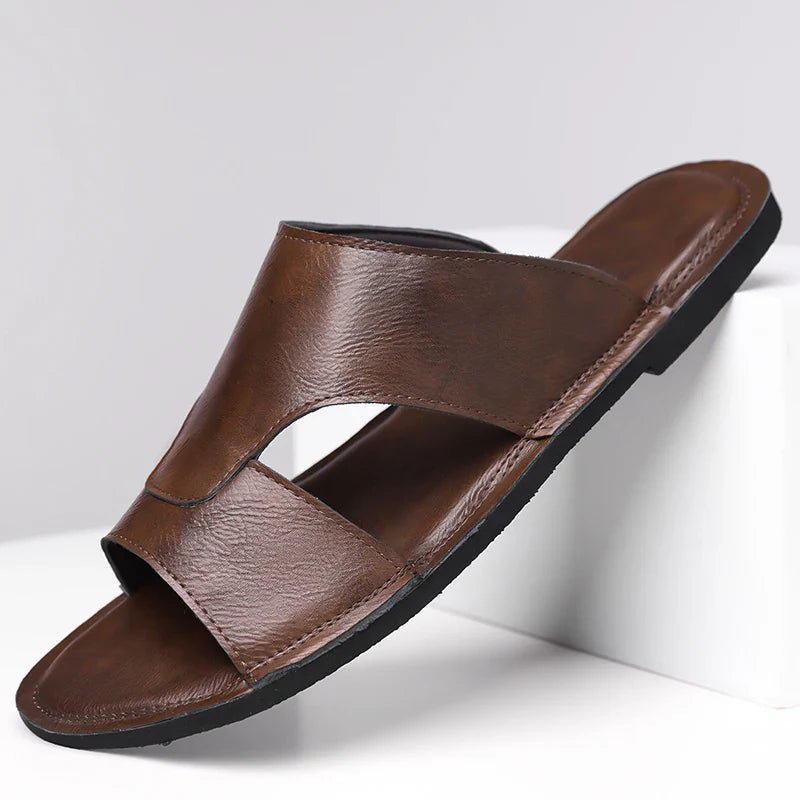 Beckett Brown Leather Slides