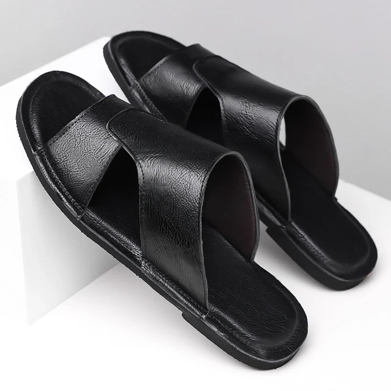 Beckett Brown Leather Slides