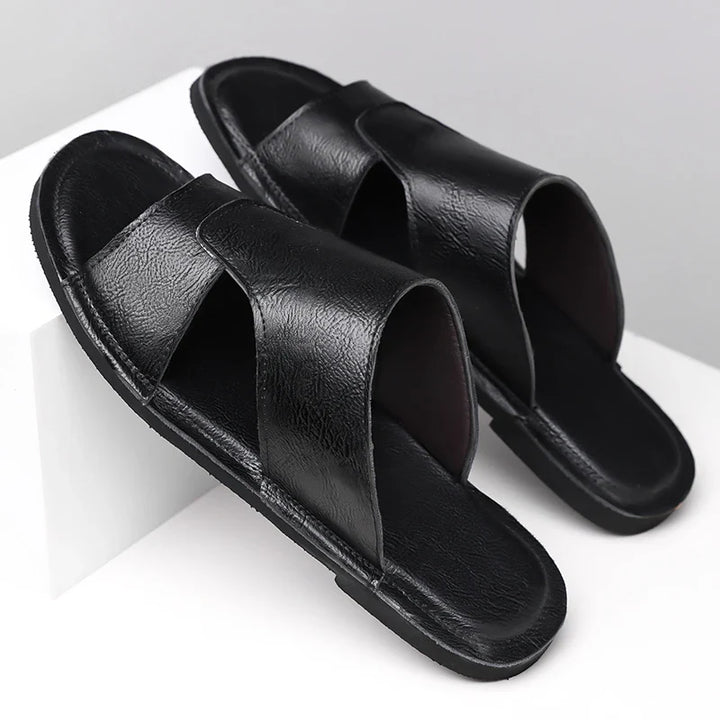 Beckett Brown Leather Slides