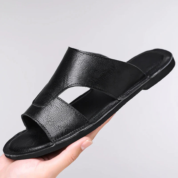 Beckett Brown Leather Slides