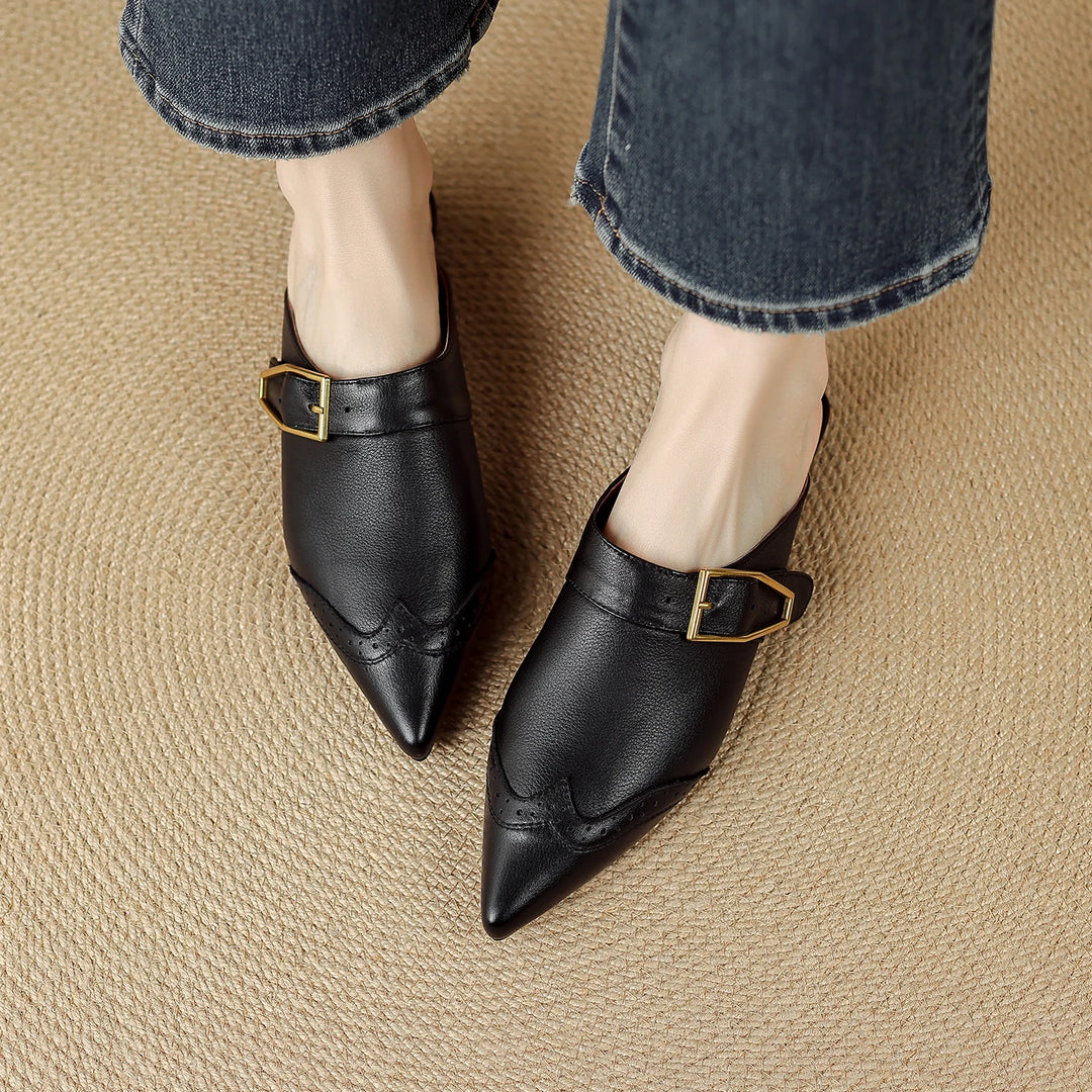 Marcelle Genuine Leather Pointed-Toe Mules