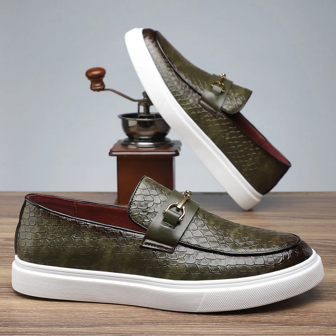 Braxley Men's Croc Embossed Genuine Leather Slip-On Loafers
