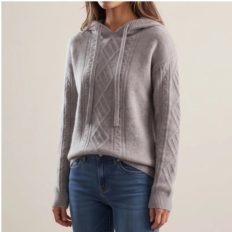 Woman model wearing Gray knit sweater in a studio
