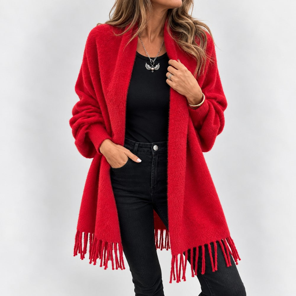 Fringe Open Front Knit Cardigan