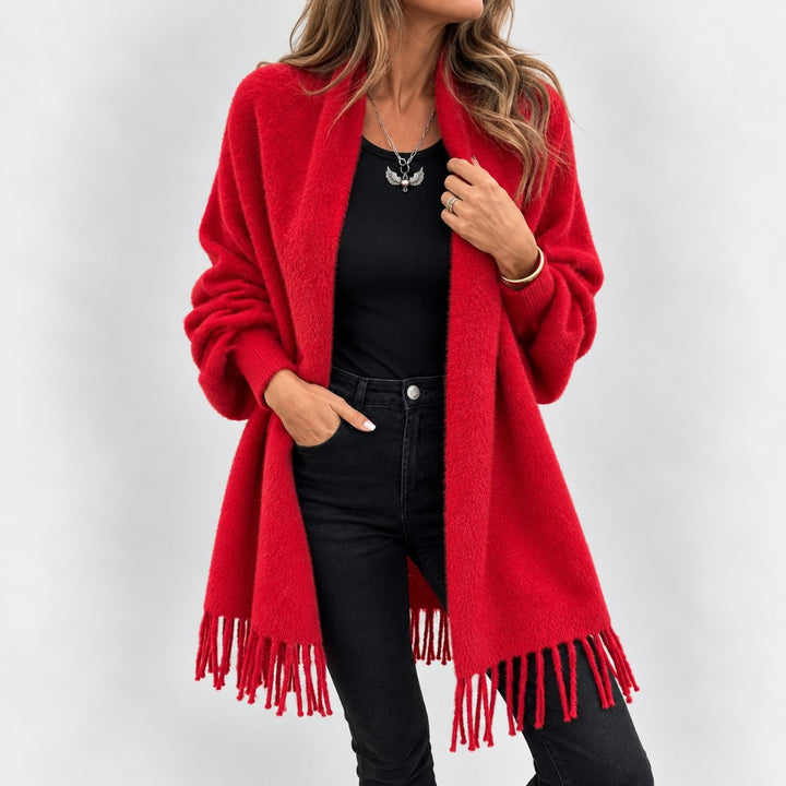Fringe Open Front Knit Cardigan