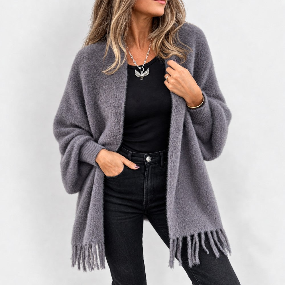 Fringe Open Front Knit Cardigan