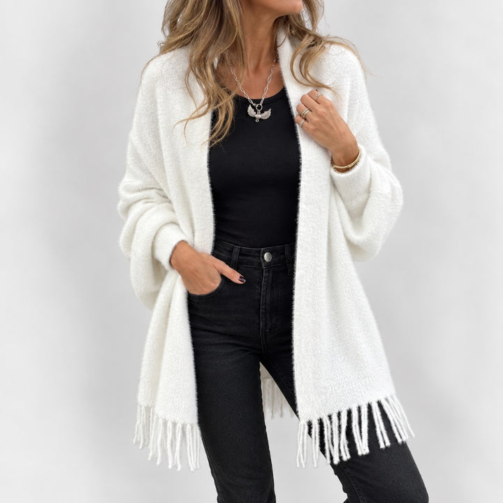 Fringe Open Front Knit Cardigan