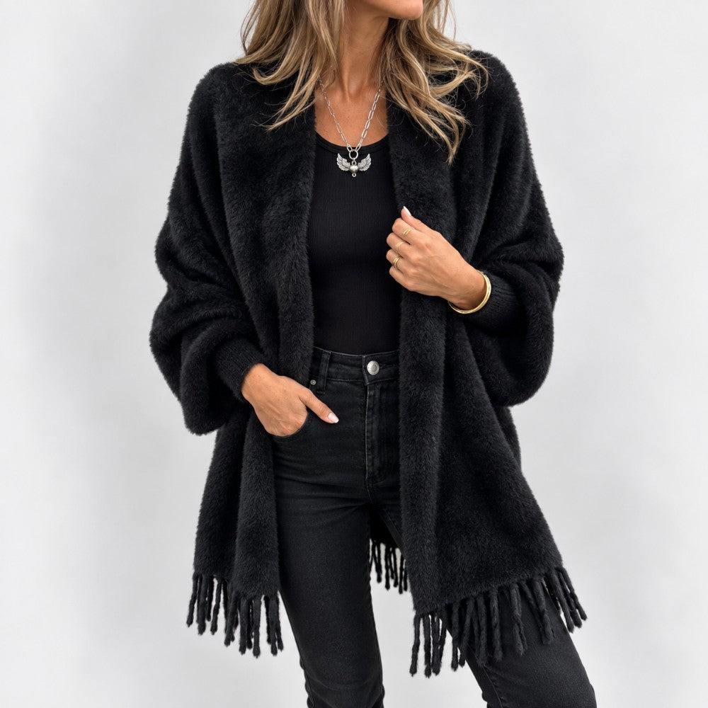Fringe Open Front Knit Cardigan