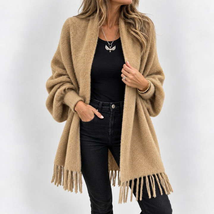Fringe Open Front Knit Cardigan
