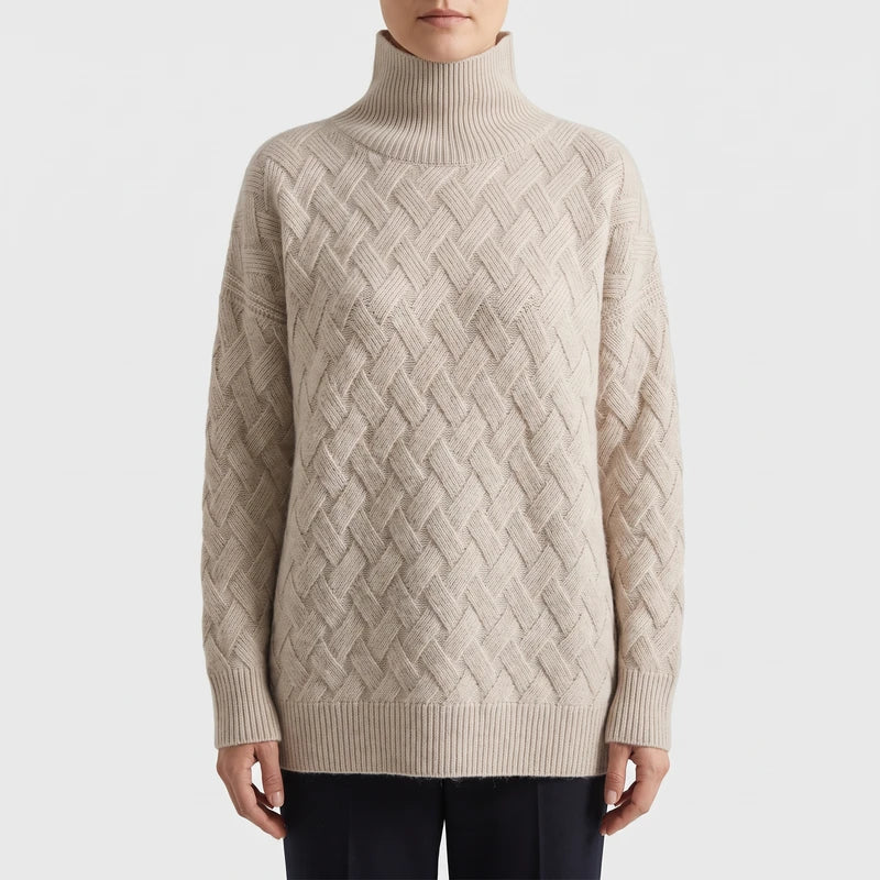 Beige knit apparel on an off-gray studio background