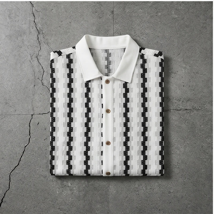 White Maverick Knit Contrast Polo Shirt flat lay product photo - 3