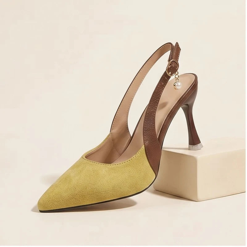 Yellow linen flats in a studio background