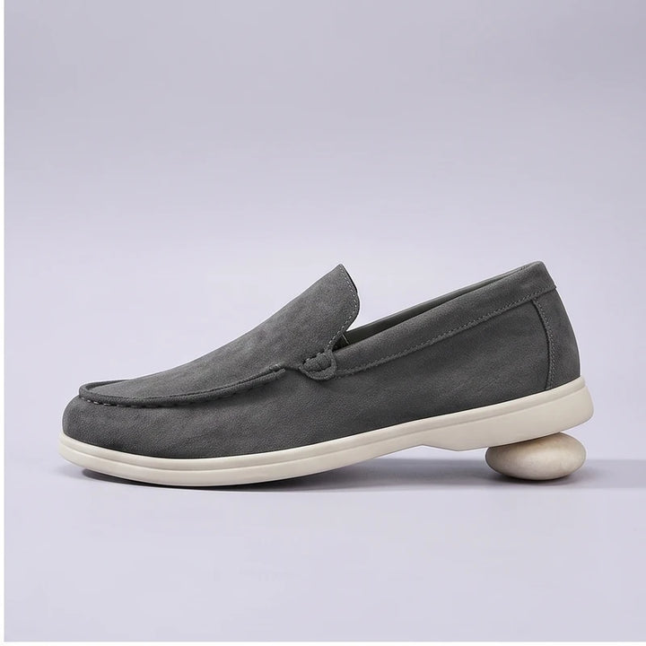 grey2 suede loafers in a studio background - 2