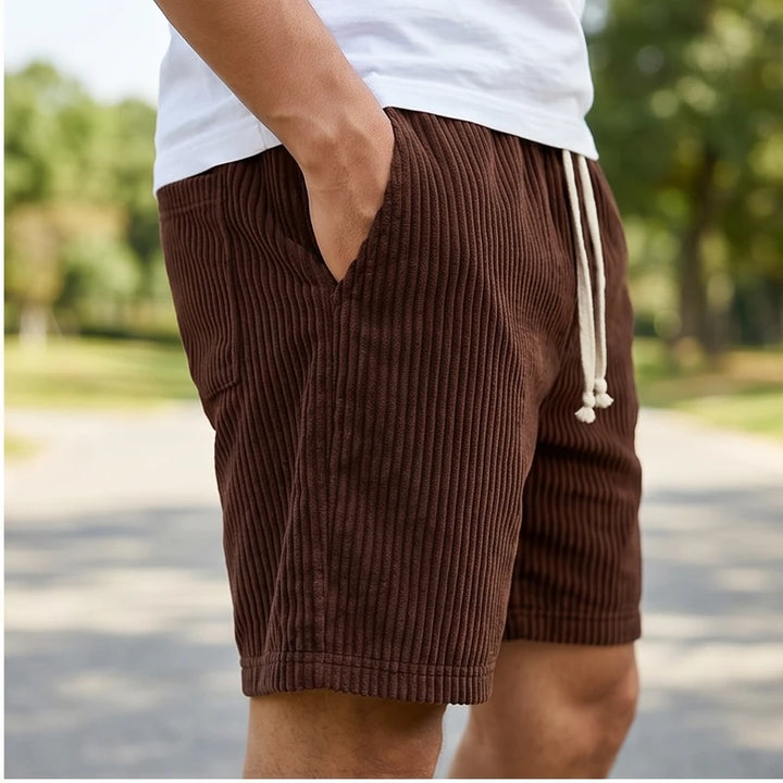 Model wearing image color-3 2026 Summer Men Corduroy Sweatpants Casual Shorts Men's Beach Shorts Basketball Short Trousers Solid Color Label Sportswear Men outdoors