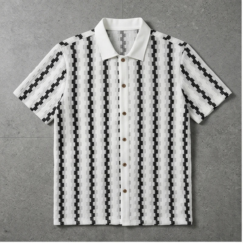 White Maverick Knit Contrast Polo Shirt flat lay product photo