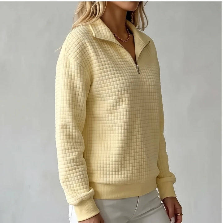 Model wearing Yellow knit pullover in a studio - 2