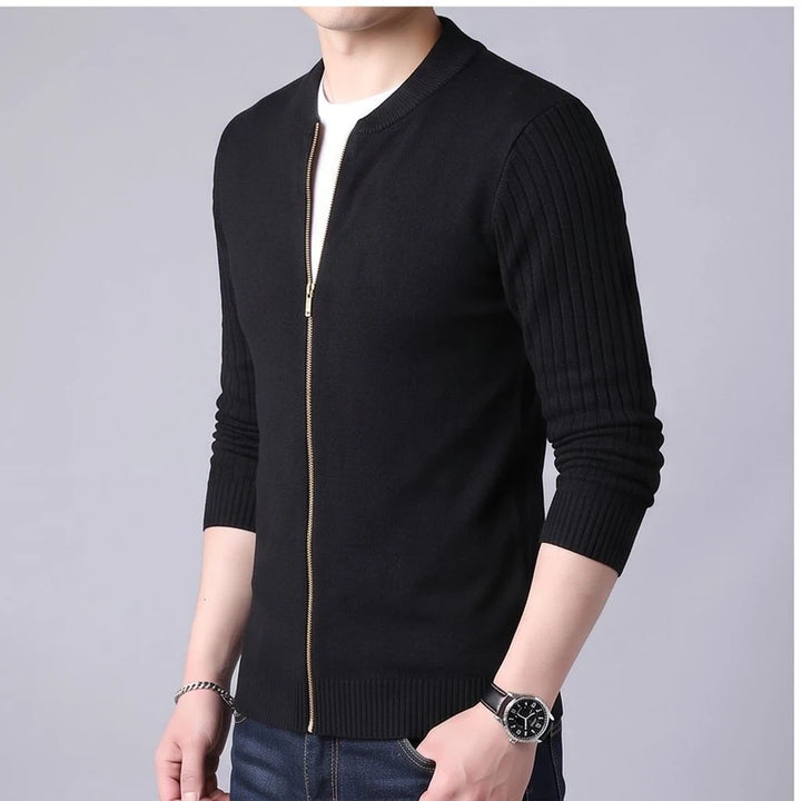 Model wearing Black knit cardigan in a studio - 2