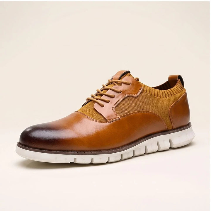 Brown woven shoes in a studio background - 3