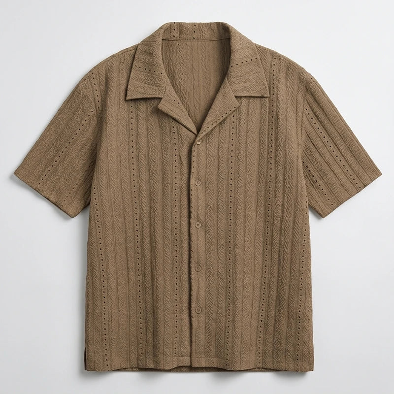 Brown Winslow Textured Cuban Collar Shirt flat lay product photo