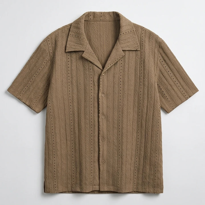 Brown Winslow Textured Cuban Collar Shirt flat lay product photo