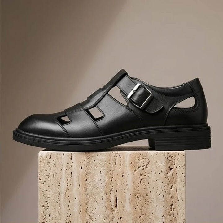 Black Stirling Genuine Cowhide Leather Fisherman Sandals product photo - 2