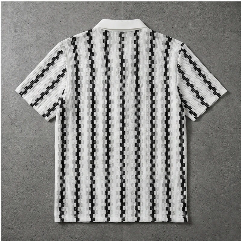 White Maverick Knit Contrast Polo Shirt flat lay product photo - 4