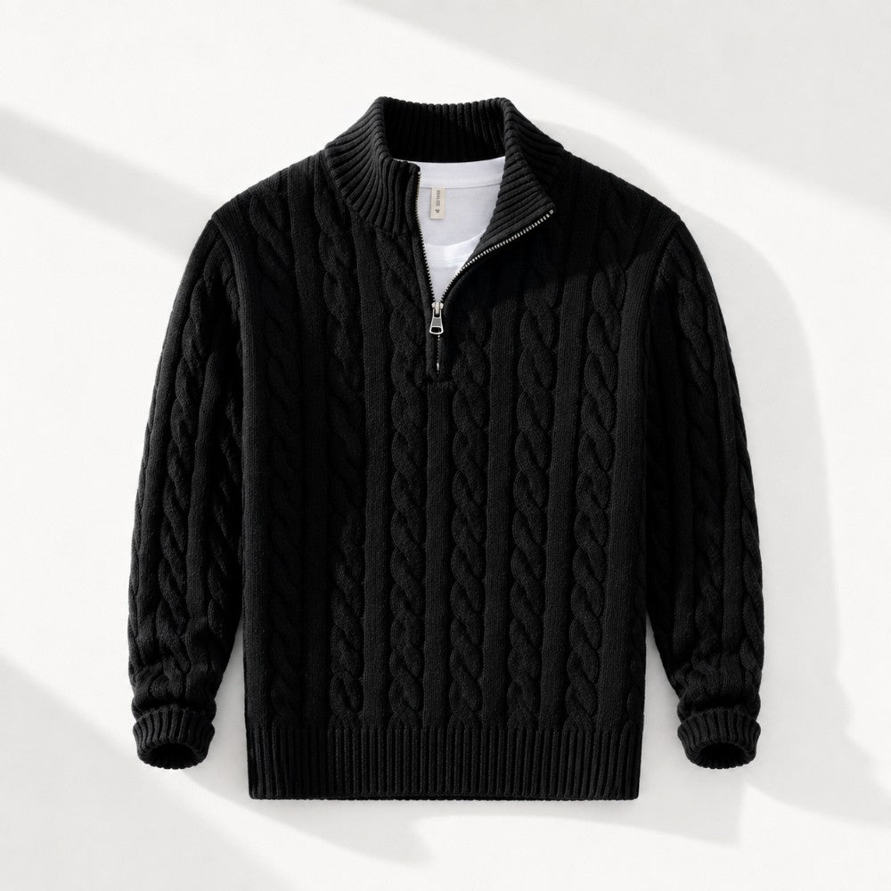 Oxford Men's Quarter Zip Cable Knit Sweater