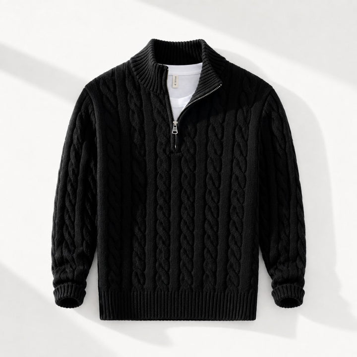 Oxford Men's Quarter Zip Cable Knit Sweater