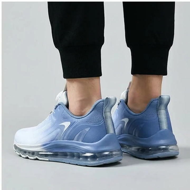 Model wearing Blue Helix Dial Adjustable Running Sneakers in studio - 4