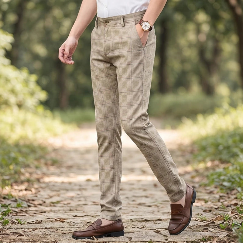 Model wearing Beige cotton pants outdoors - 2