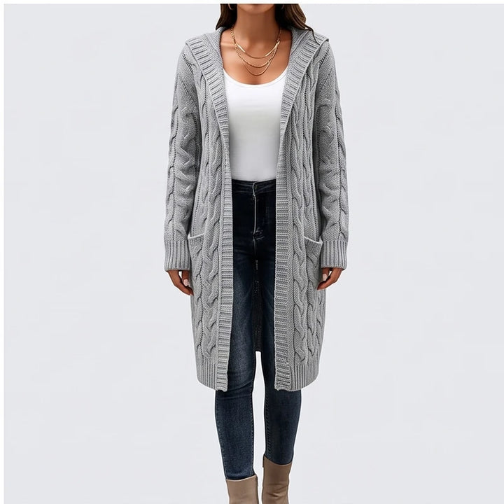 Model wearing K cardigan in a studio - 2
