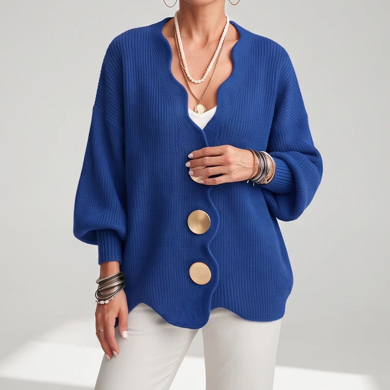 Blue knit sweater on an off-gray studio background - 2