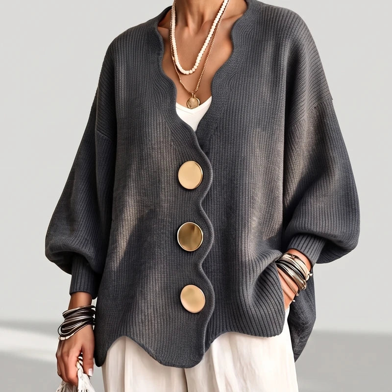 Dark Grey knit sweater on an off-gray studio background - 2