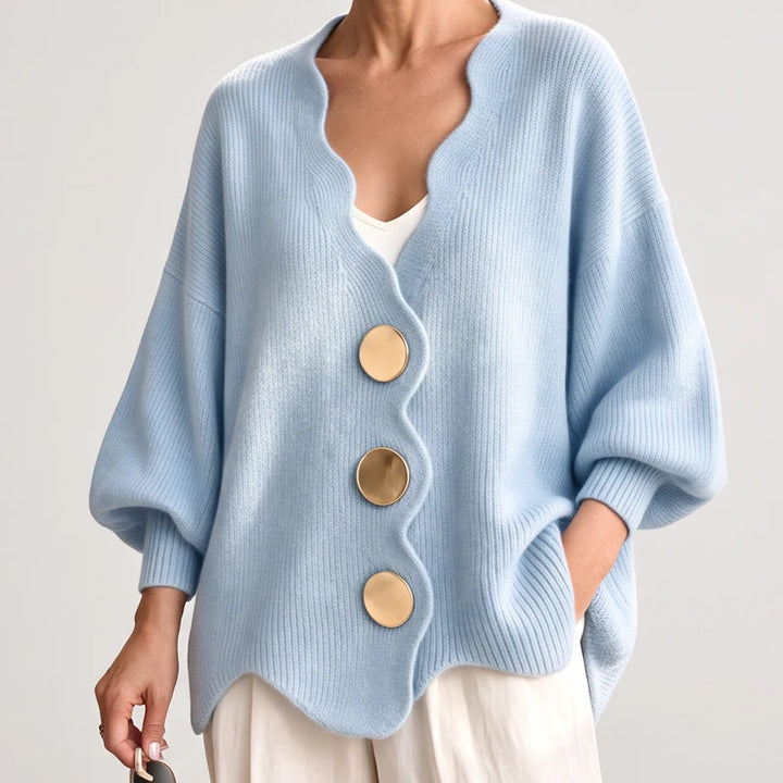 Light  Blue knit sweater on an off-gray studio background - 2