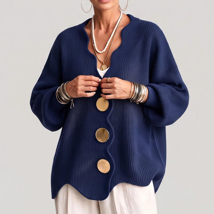 Navy Blue knit sweater on an off-gray studio background - 2